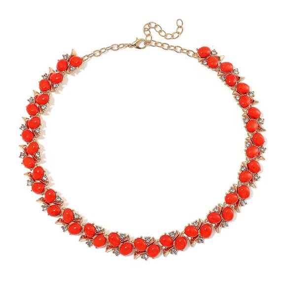 Red Howlite and White Austrian Crystal Necklace in Goldtone - Picture 2 of 3